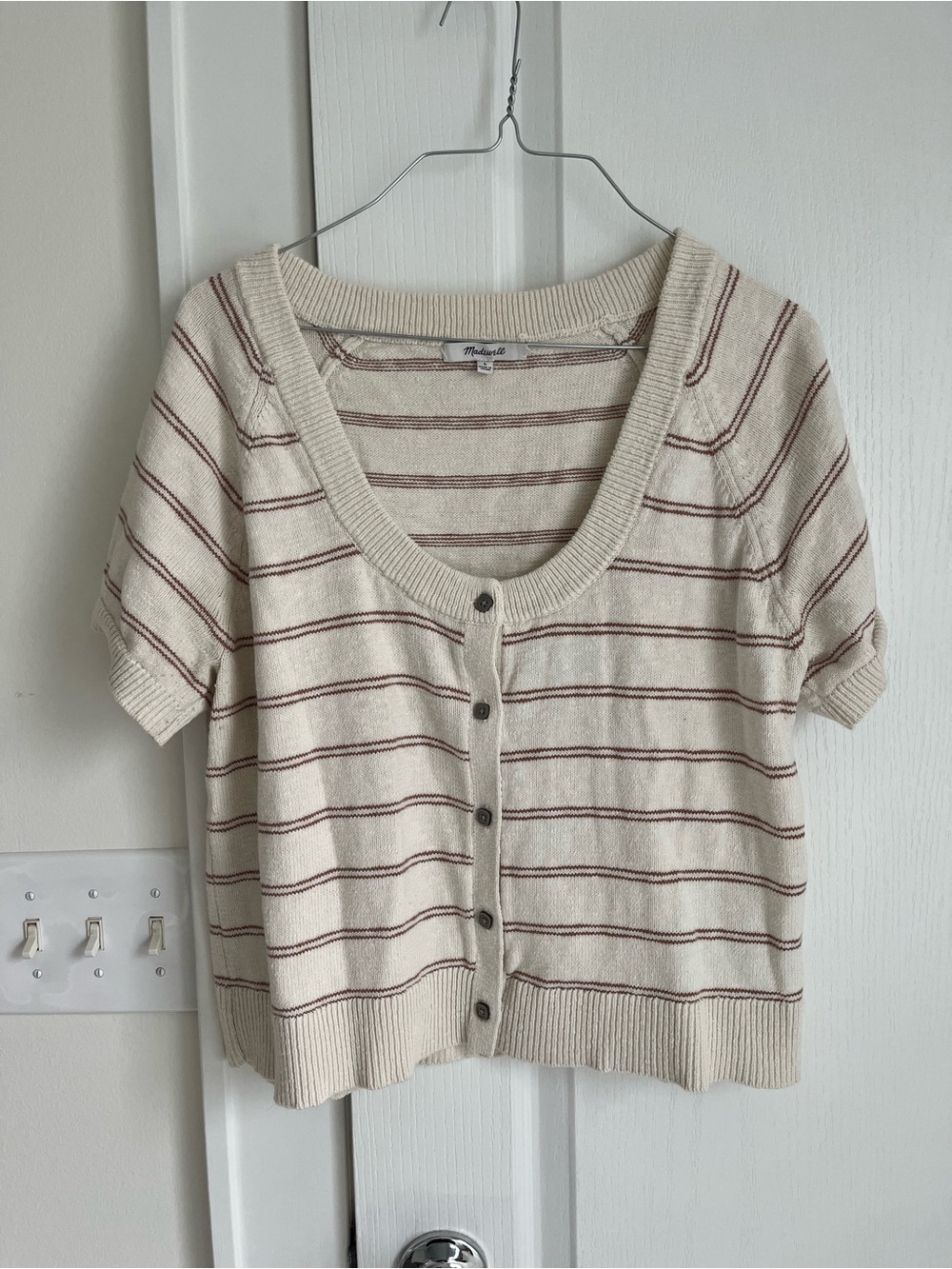 Madewell Cream Knit Top with Rust Stripe Detail